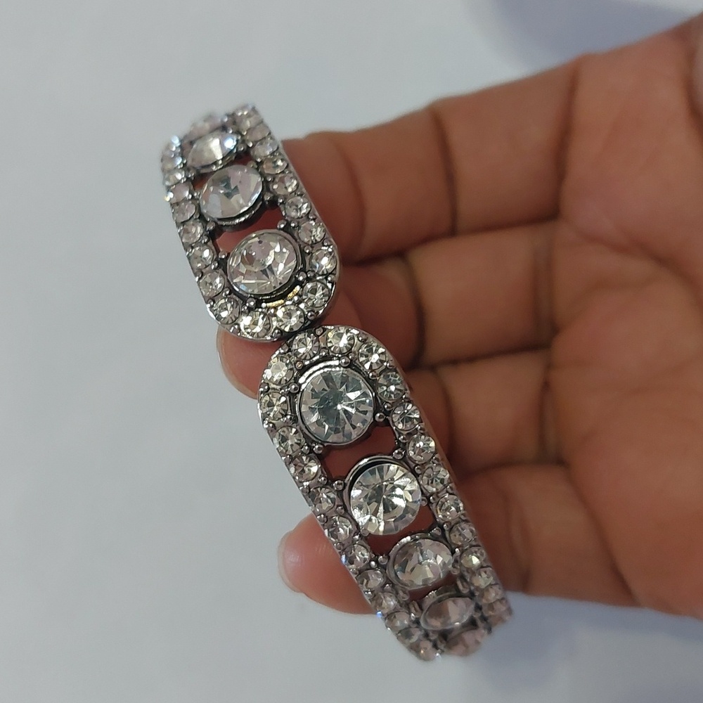 Silver Tone Paved Rhinestone Hinged Cuff Bracelet
